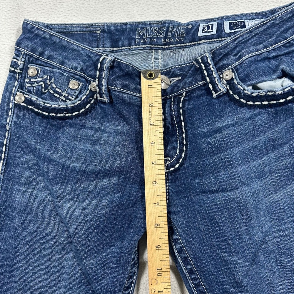 Miss Me Irene Bootcut Jeans Women 31 Blue Low Rise Y2K Whisker Contrast Stitch - Picture 10 of 11